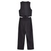 Womens Pleated Long Drop V Neck Side Cutout Vest Playsuit