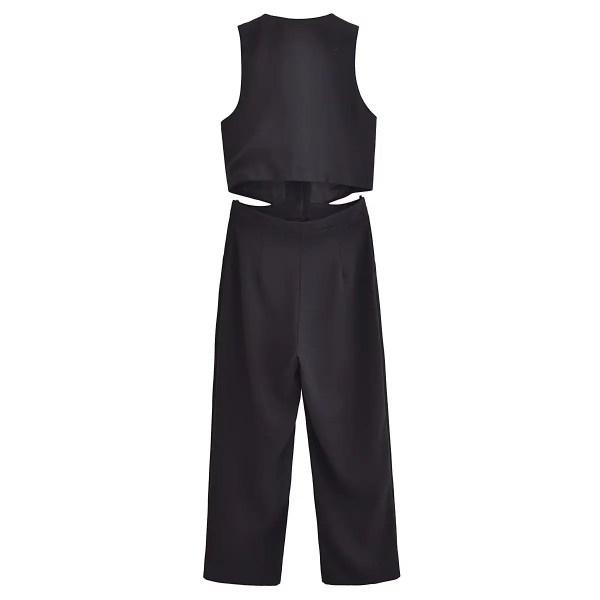 Womens Pleated Long Drop V Neck Side Cutout Vest Playsuit