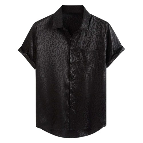 Jacquard Leopard Print Loose Casual Short Sleeved Shirt