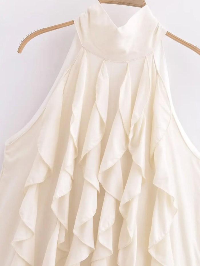 Womens Apricot Ruffle Halter Sleeveless Mini Dress Womens Apricot Ruffle Halter Sleeveless Mini Dress