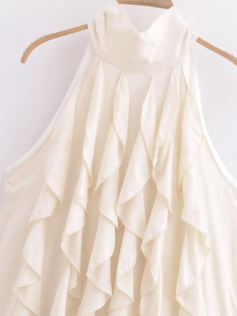 Womens Apricot Ruffle Halter Sleeveless Mini Dress Womens Apricot Ruffle Halter Sleeveless Mini Dress