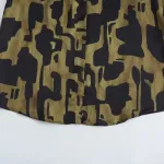 Womens Black Military Green Silk Satin Print Shirt Gold Button Detail