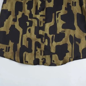 Womens Black Military Green Silk Satin Print Shirt Gold Button Detail Womens Black Military Green Silk Satin Print Shirt Gold Button Detail