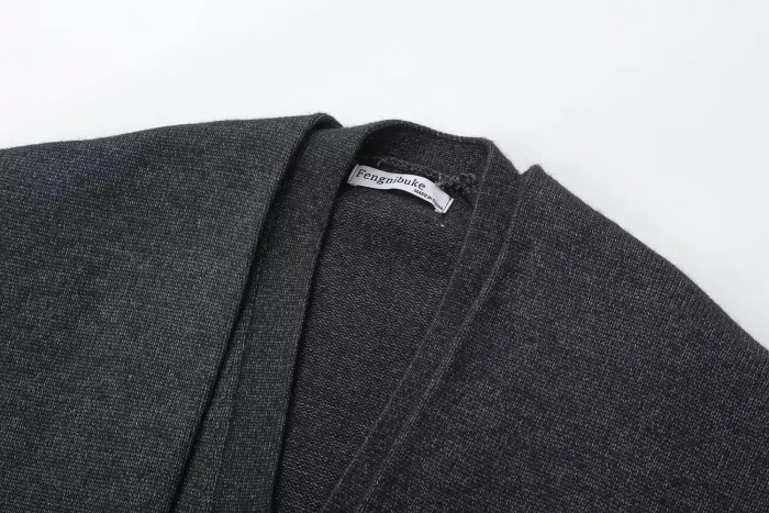Womens Knot Knit V Neck Long Sleeve Cardigan Charcoal