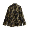 Womens Black Military Green Silk Satin Print Shirt Gold Button Detail Womens Black Military Green Silk Satin Print Shirt Gold Button Detail