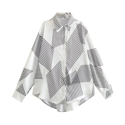 Womens Geometric White Black Stripe Oversized Shirt Womens Geometric White Black Stripe Oversized Shirt