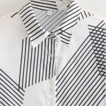 Womens Geometric White Black Stripe Oversized Shirt