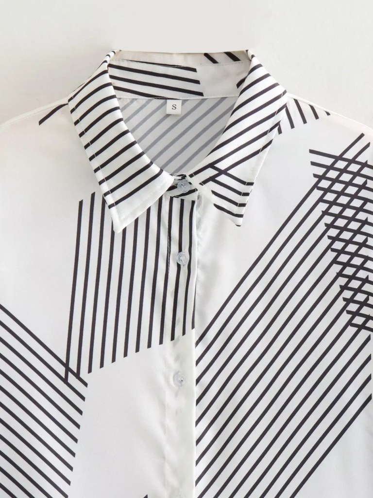 Womens Geometric White Black Stripe Oversized Shirt