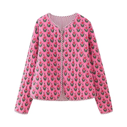 Womens Quilted Floral Fan Vintage Coat Womens Quilted Floral Fan Vintage Coat