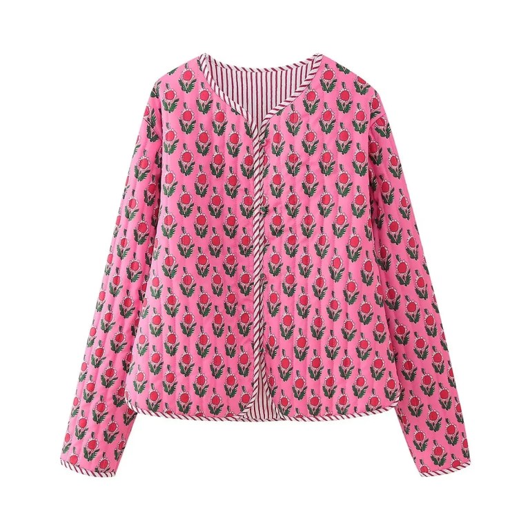 Womens Quilted Floral Fan Vintage Coat Womens Quilted Floral Fan Vintage Coat