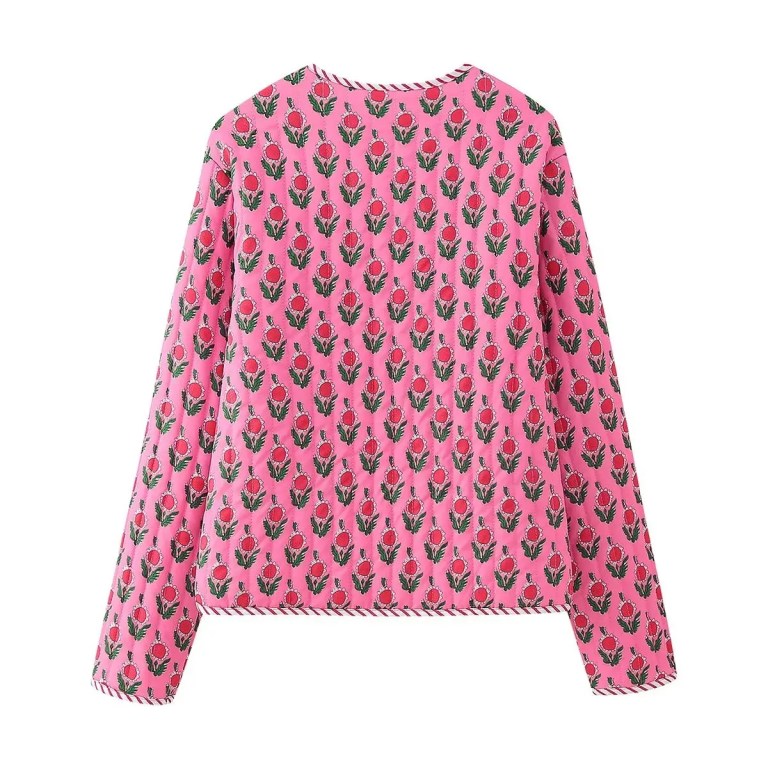 Womens Quilted Floral Fan Vintage Coat Womens Quilted Floral Fan Vintage Coat