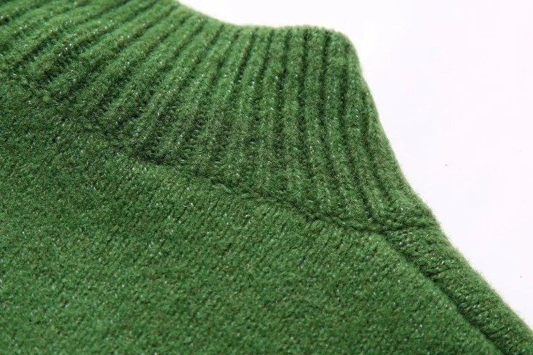 Womens Green Knit Cropped Turtleneck Jumper