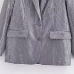 Womens Metallic Silver Straight Cut Sequin Blazer