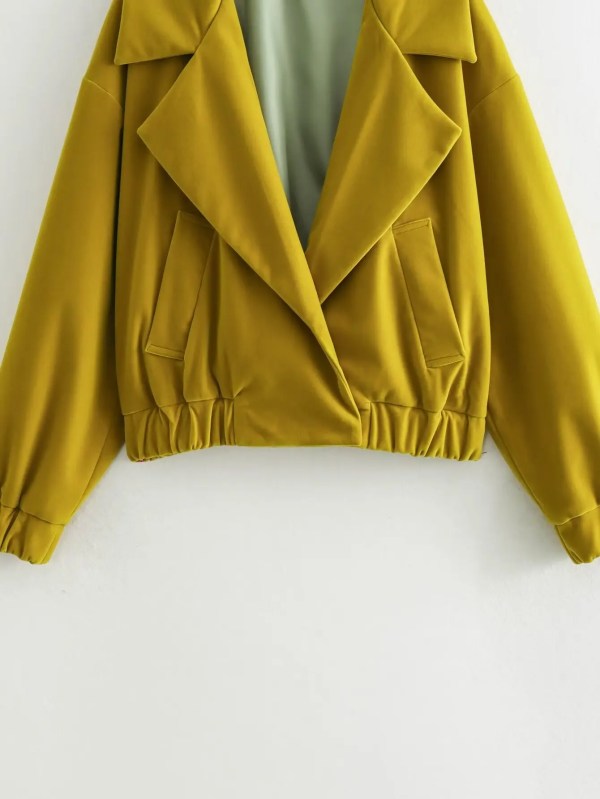 Womens Mustard Retro Vintage Fan Collar Oversized Jacket Womens Mustard Retro Vintage Fan Collar Oversized Jacket