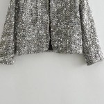 Womens Sequin Tweed Round Collar Vintage Jacket