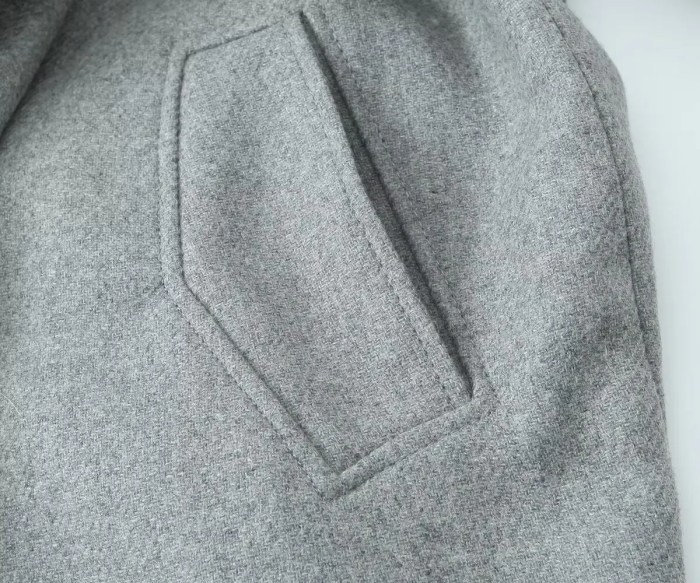 Womens Gray Belt Oversized Lapel Long Sleeve Pocket Coat