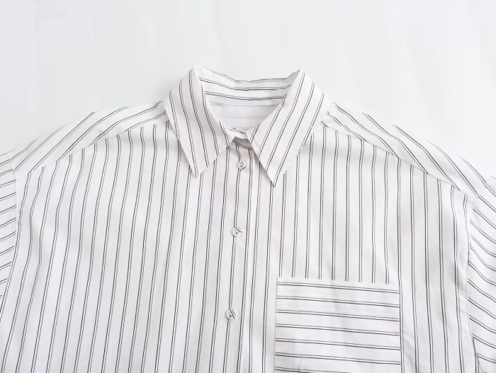 Womens White Strip Oversized Vintage Lapel Long Sleeve Shirt