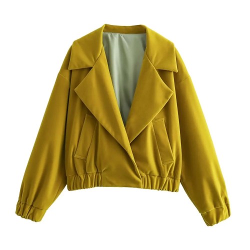 Womens Mustard Retro Vintage Fan Collar Oversized Jacket Womens Mustard Retro Vintage Fan Collar Oversized Jacket