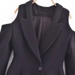 Womens Shoulder Cut out hugger long Sleeve Blazer Mini Dress In Black