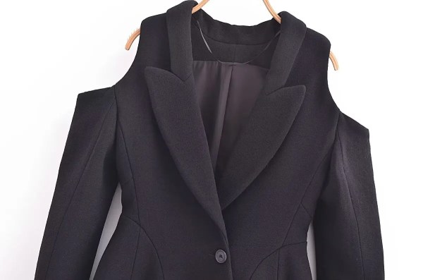 Womens Shoulder Cut out hugger long Sleeve Blazer Mini Dress In Black