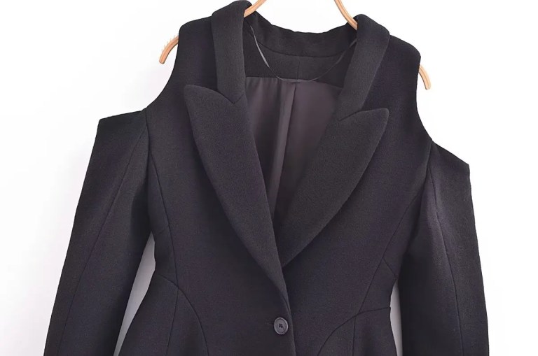 Womens Shoulder Cut out hugger long Sleeve Blazer Mini Dress In Black