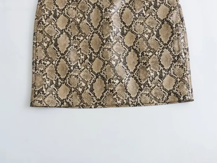 Womens Faux Leather Snakeskin Print Strap Backless Mini Dress