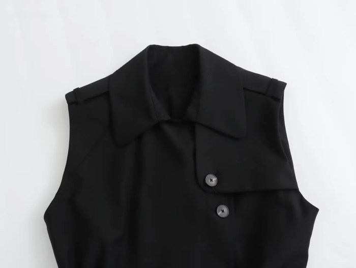 Womens Black Sleeveless Playsuit with Belt Button Pocket Straight Fit Womens Black Sleeveless Playsuit with Belt Button Pocket Straight Fit