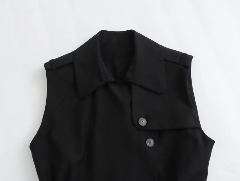 Womens Black Sleeveless Playsuit with Belt Button Pocket Straight Fit Womens Black Sleeveless Playsuit with Belt Button Pocket Straight Fit