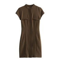 Womens Pocket Slim Military Inspo Headline Short Sleeve Tee Mini Dress