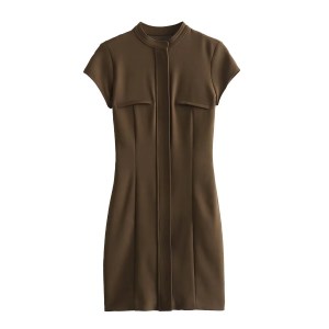 Womens Pocket Slim Military Inspo Headline Short Sleeve Tee Mini Dress