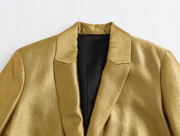 Womens Classic Gold Shimmer Straight Cut Single breasted Blazer Womens Classic Gold Shimmer Straight Cut Single breasted Blazer