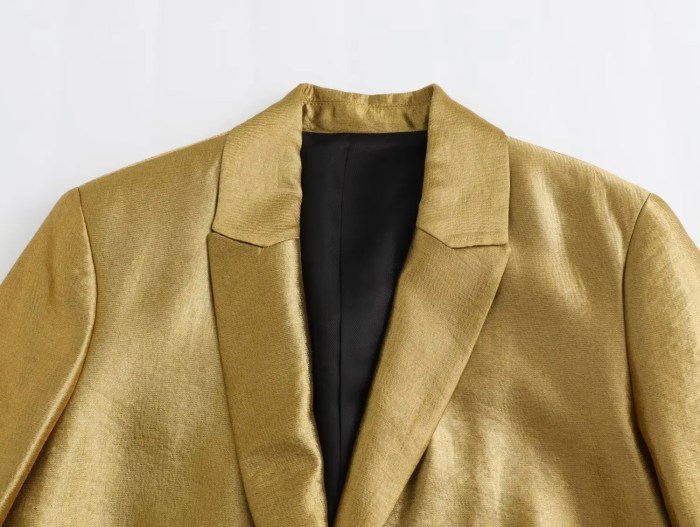 Womens Classic Gold Shimmer Straight Cut Single breasted Blazer