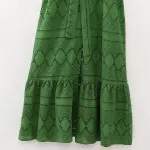 Womens Embroidered Green Shirt Style V Neck Long Button dress