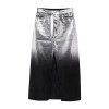 Women Platinum Black Denim Sleeveless Vest Coat + Midi Skirt
