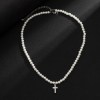 Men’s Pearl Beads Chain with Shiny Rhinestone Cross Necklace Men’s Pearl Beads Chain with Shiny Rhinestone Cross Necklace