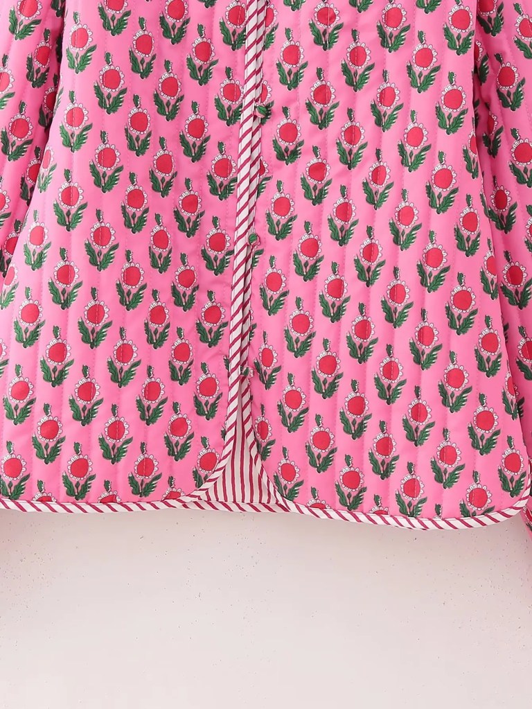 Womens Quilted Floral Fan Vintage Coat Womens Quilted Floral Fan Vintage Coat