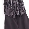 Womens Beaded Halter Sleeveless Black Jumpsuit