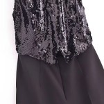 Womens Beaded Halter Sleeveless Black Jumpsuit