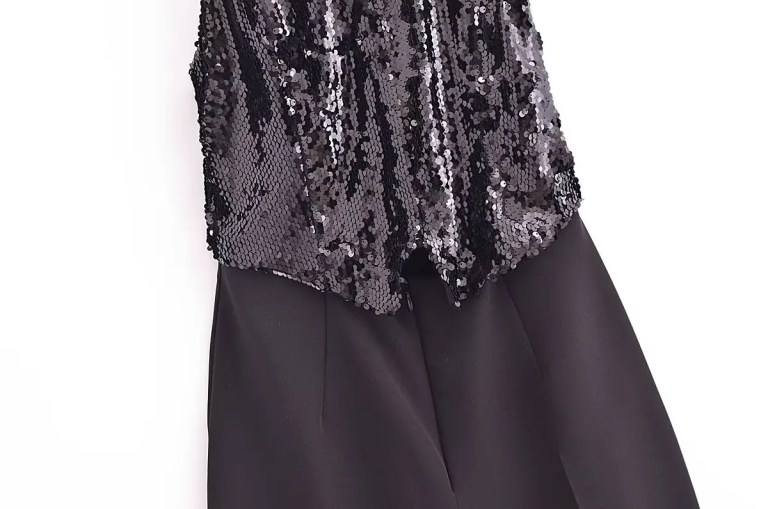 Womens Beaded Halter Sleeveless Black Jumpsuit