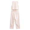 Womens Pleated Long Drop V Neck Side Cutout Vest Playsuit