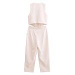 Womens Pleated Long Drop V Neck Side Cutout Vest Playsuit