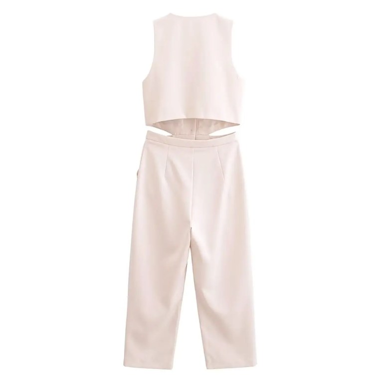 Womens Pleated Long Drop V Neck Side Cutout Vest Playsuit