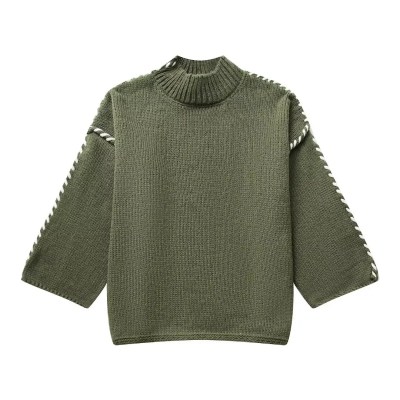 Womens Long-sleeved Knit Sweater Mock Collar
