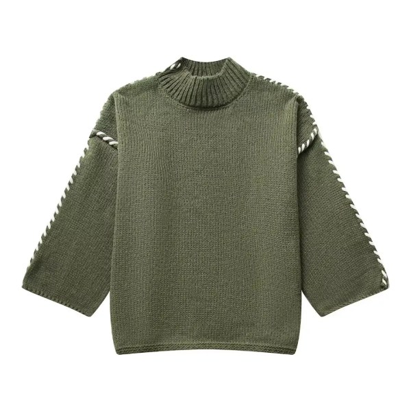 Womens Long-sleeved Knit Sweater Mock Collar