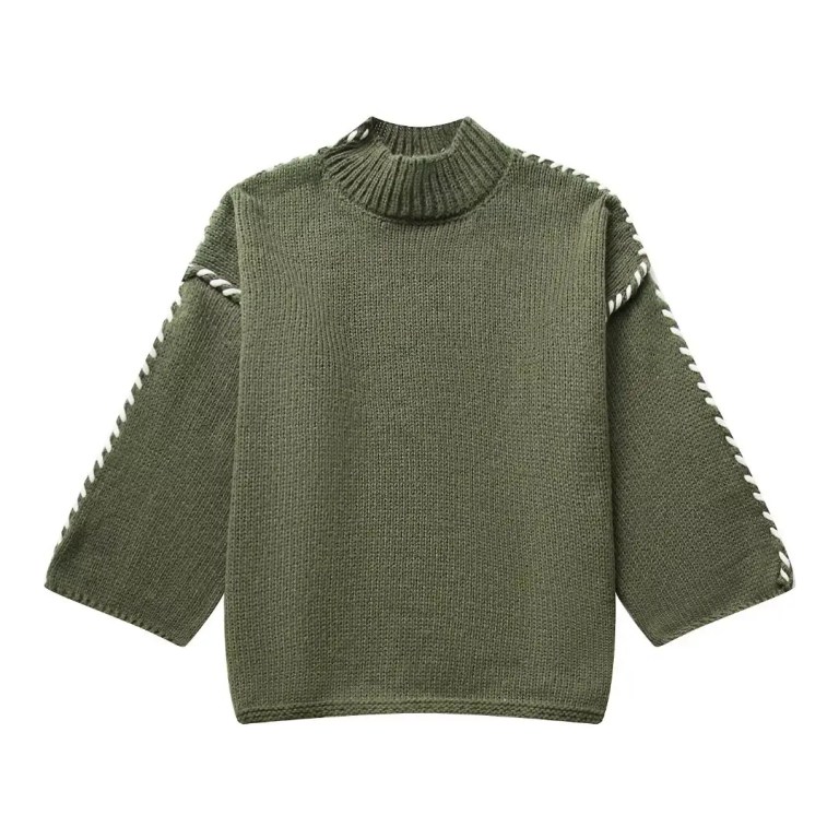 Womens Long-sleeved Knit Sweater Mock Collar