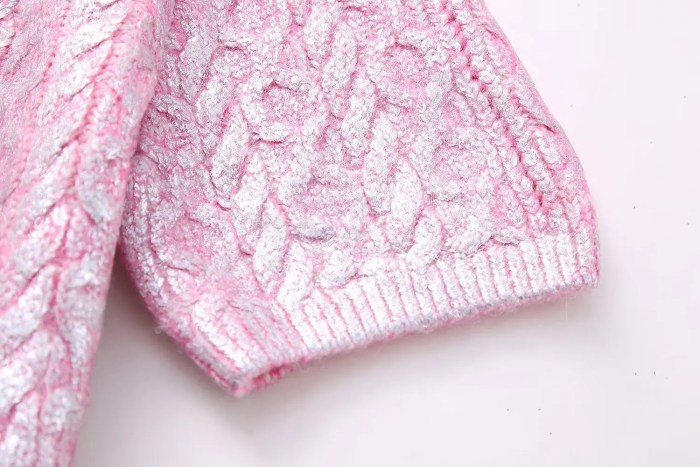 Womens Eight-length Metallic Pink Sweetheart Knit Round Neck Jumper Womens Eight-length Metallic Pink Sweetheart Knit Round Neck Jumper