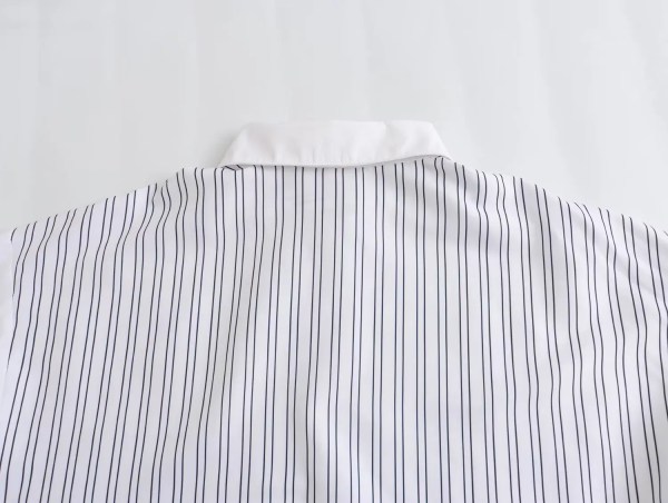 Womens Stripe Single Button Up Oversized White Shirt