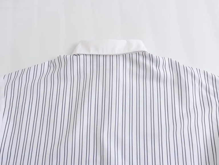 Womens Stripe Single Button Up Oversized White Shirt