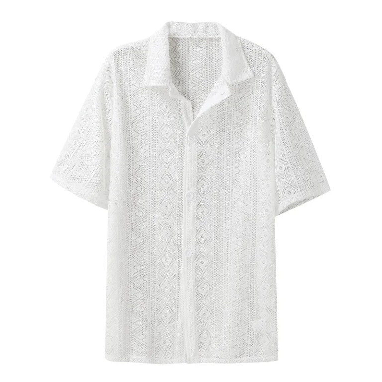 Summer New Fashion Men’s Mesh Lace Shirt