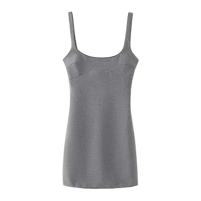 Womens Silver Gray Strap Slim Fit Lace Detail Mini Dress